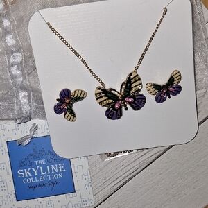 Butterfly Necklace Set - Purple and Gold